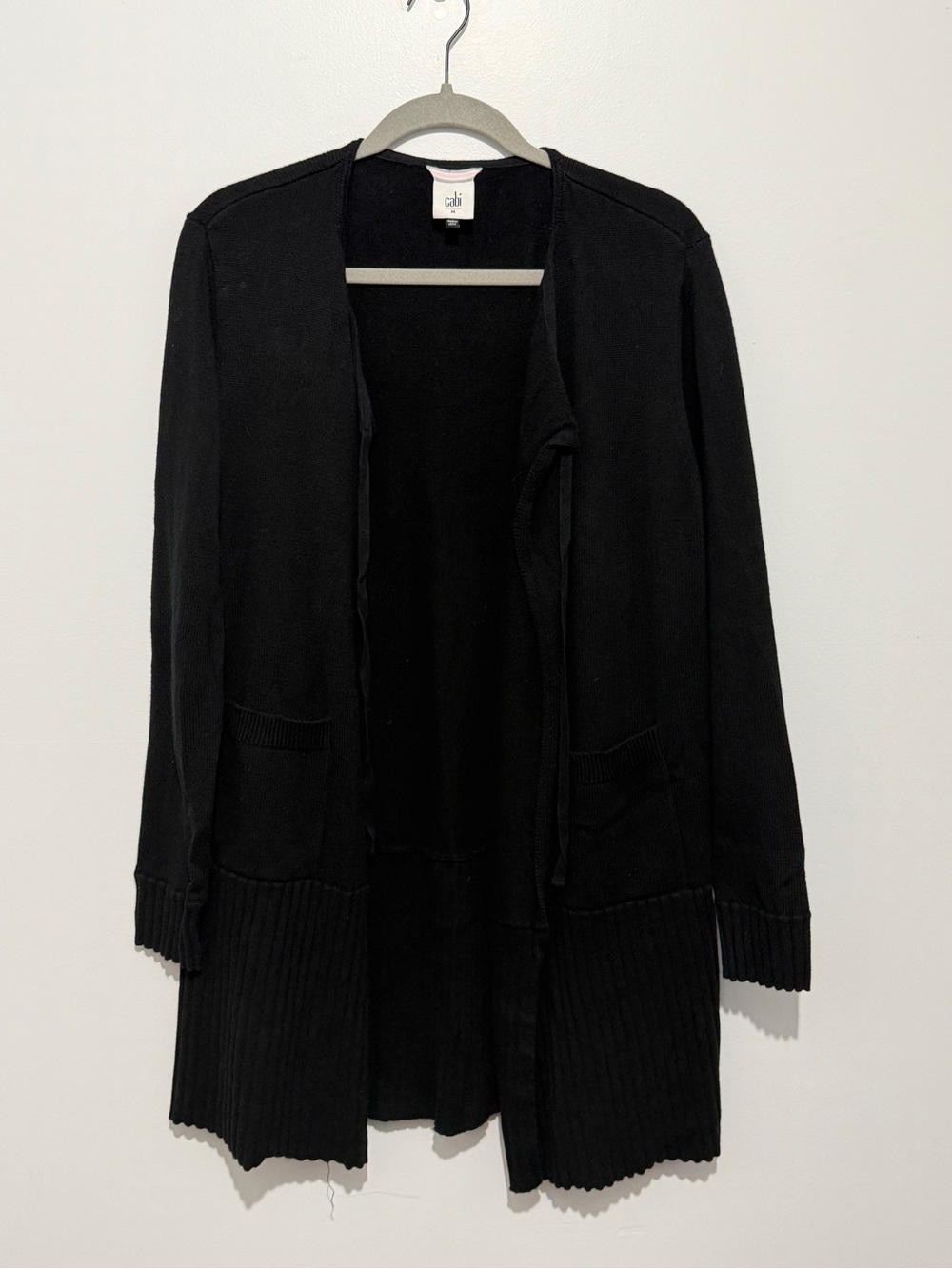 Cabi Open-Front long line ribbed Black Women's Cardigan Sweater Size Medium